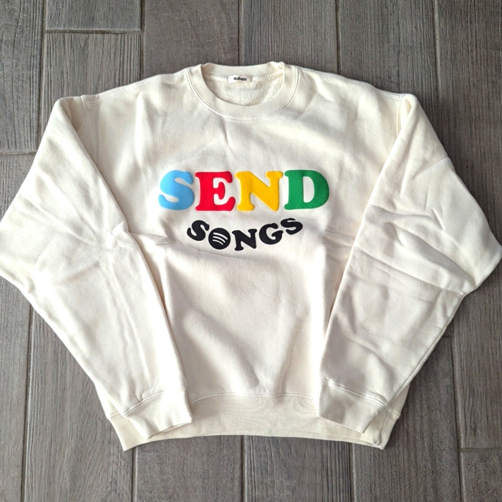 Mad Happy Send Songs Sweatshirt Size M Cream